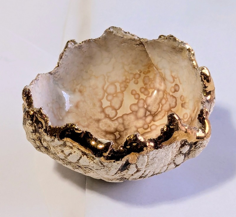 Small Decorative Ceramic Bowl With Irregular Gold Rim, from Iceland
