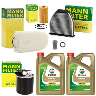 8L CASTROL EDGE LL 5W30 FULL MANN SERVICE KIT FOR MERCEDES E250 2.0 W212 09-16