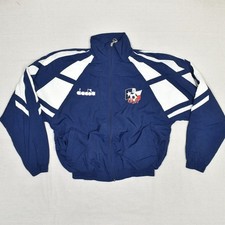 Diadora Women Bomber Jacket Nylon Blue Soccer Size S Vintage Windbreaker USA