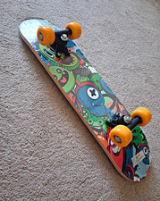 Complete Skateboard Multicolour Graphic Deck with Orange Wheels