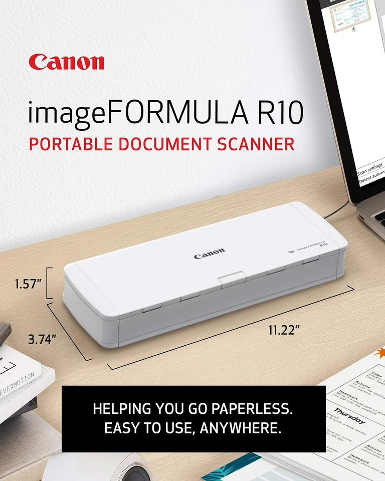 Canon imageFORMULA R10 - Portable Document Scanner, USB Powered, Duplex - Image 2 of 4