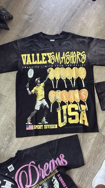 VALE Men's Sports Graphic Print T-Shirt Black Crew Neck Short Sleeve M