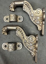 Pair Lion Head Russell & Erwin Eastlake Victorian Stair Railing Banister Bracket