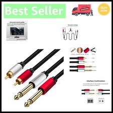 2 X 6.35 Mm to 2RCA Cable,Dual 1/4 Inch TS Stereo Jack Male to 2 RCA Male Stereo