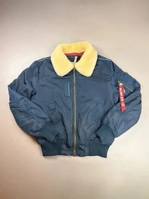 Alpha Industries B-15 Bomberjacke M Blau Lammfell Fellkragen Flieger Y2K 2010s - Bild 1 von 4
