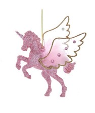 Pink Glittered Unicorn With Gold Glittered Wings Ornament H7606 w