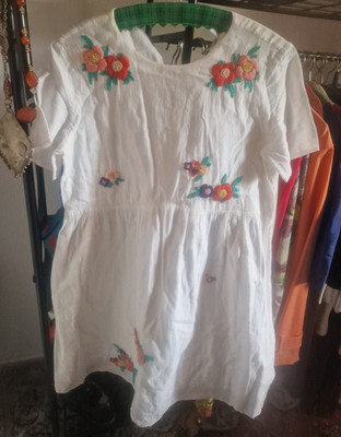 & Other Stories Damen Kleid 36, Baumwolle, Blumen bestickt, Kurzarm, weiß, kurz