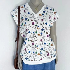 Vintage Tank Top Floral Vine Print Grandmacore White Multicolor Plus Size 22W