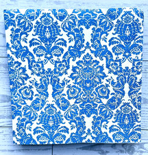 2 Individual Damask Pattern Paper Luncheon Decoupage Napkins Blue White, 5"x5"