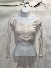 Cream Ribbed Off Shoulder Long Sleeve Crop Top Forever 21 Size Small