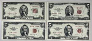 1953 $2 Red Seal Notes Lot of 4