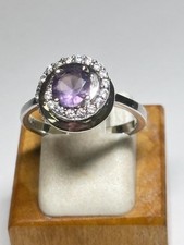 Sterling Silver Amethyst  CZ Accent Ring 3.5g Sz 7