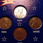 Lincoln Wheat Small Cent Set 1943/1943D Steel & 1944-45 Bronze BN Business — photo 4