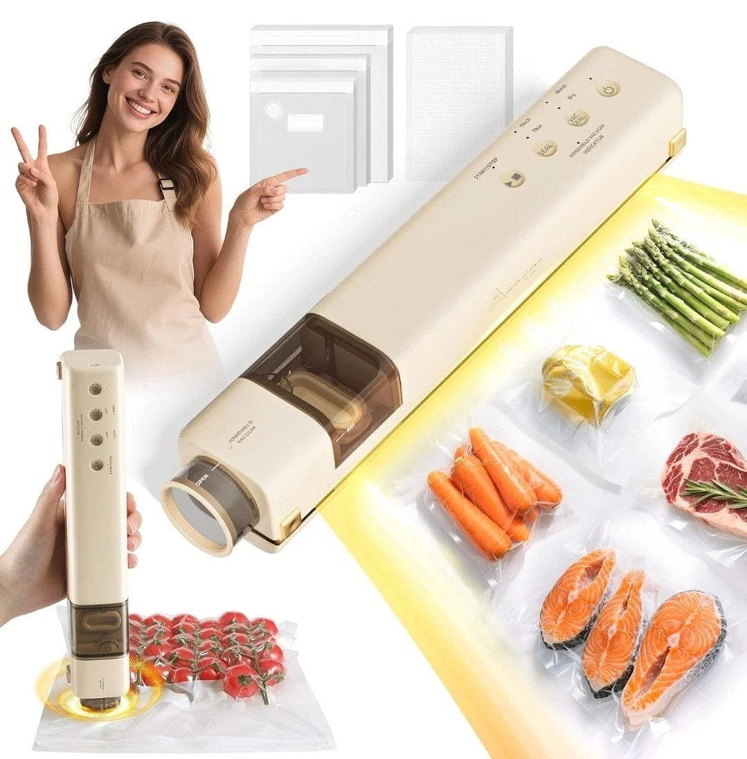 Vacuum Sealer with 40 Bags, 2 IN 1 Full Automatic Handheld and Countertop Sealer
