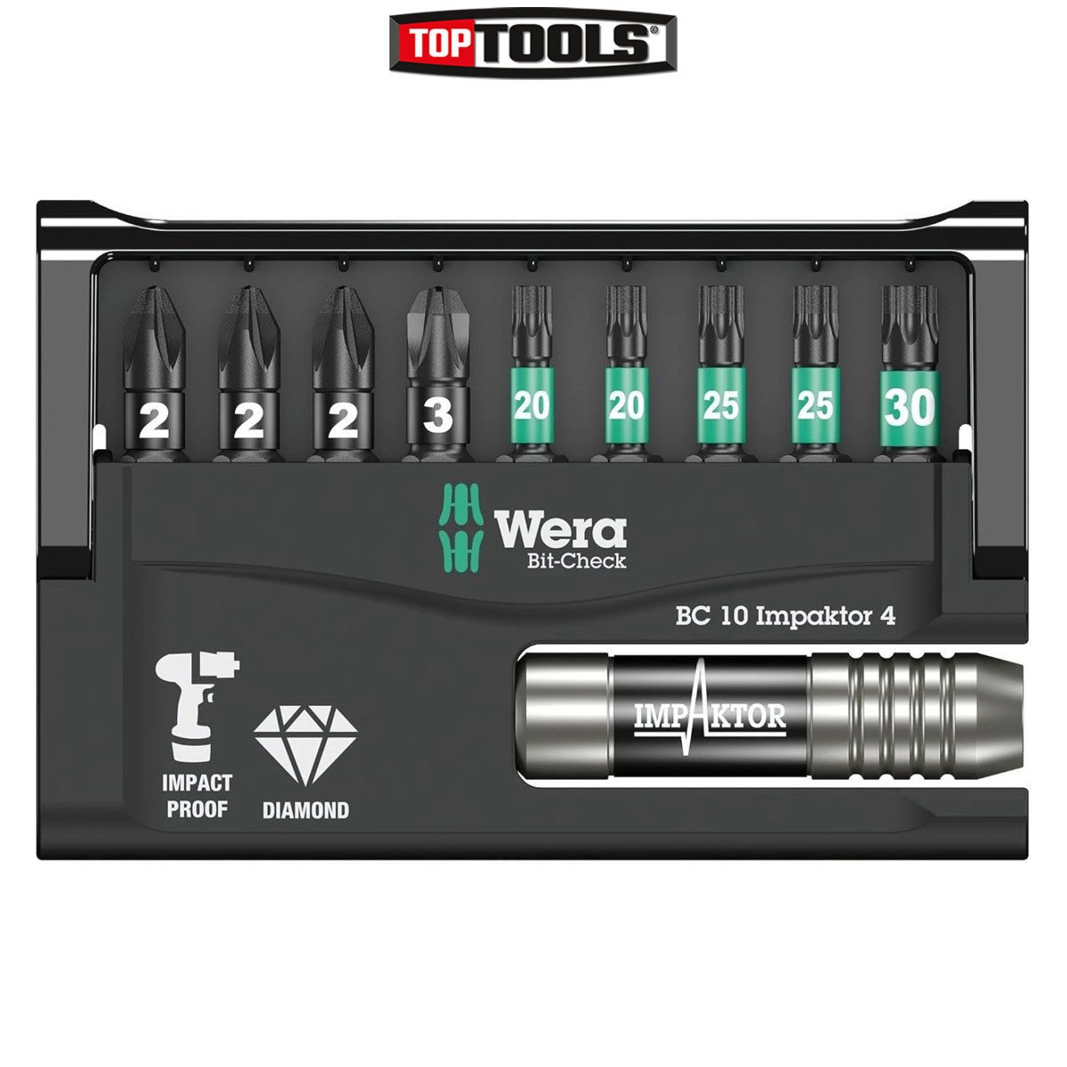 Wera 05057417001 Bit-Check 10 Impaktor 4 Screwdriver Bit Set 10 Piece PZ TX