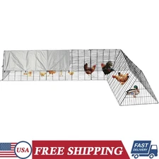 Large Metal Chicken Coop Runs Outdoor Walk-In Poultry Pen with Waterproof Cover
