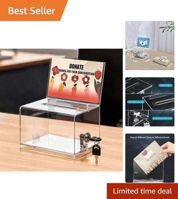 Portable Clear Tip Jar and Suggestion Box with Lock - Perfect for Fundraising
