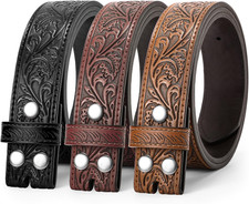 3 Pack Western Belts for Men Women without Buckle Cowboy Belt Genuine Leather