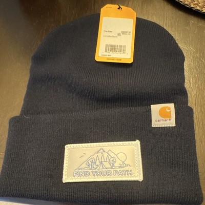 Carhartt Blue Solid Knit Cuffed Beanie Hat One Size ''Find Your Path'' Patch