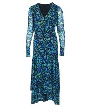 Ganni Floral Print Mesh Wrap Dress In  Polyamide Women Blue Size 34