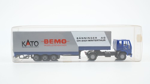 Rietze H0 00084 Ford lona semirremolque "Bemo, Kato, Bänninger" gris, azul | Condition: Gebraucht