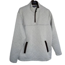 Cremieux Classics Gray Quilted Faux Suede Patch 1/4 Pullover Men Sz M 