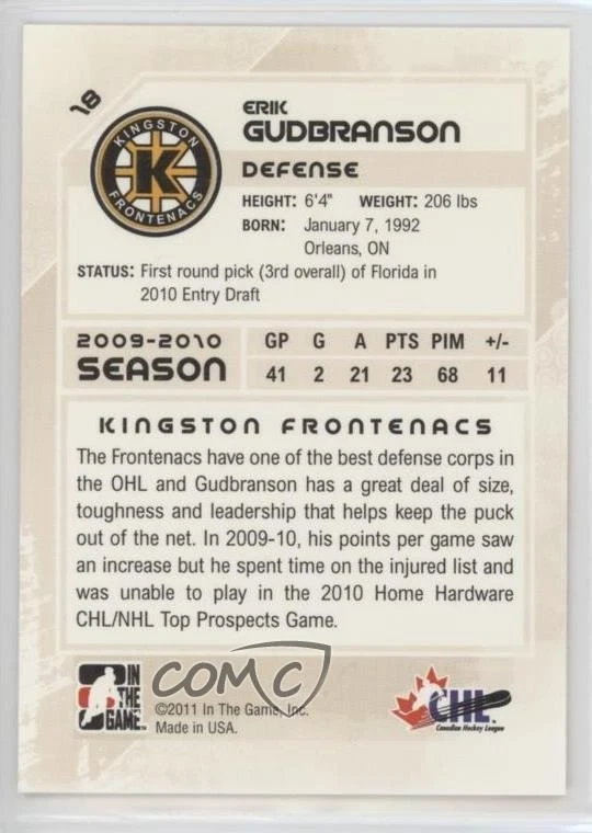 2010-11 ITG Heroes and Prospects Erik Gudbranson #18 - Image 2 of 2
