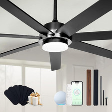 72" Black Smart Ceiling Fan with Light Remote, Alexa Control, 6 Speeds
