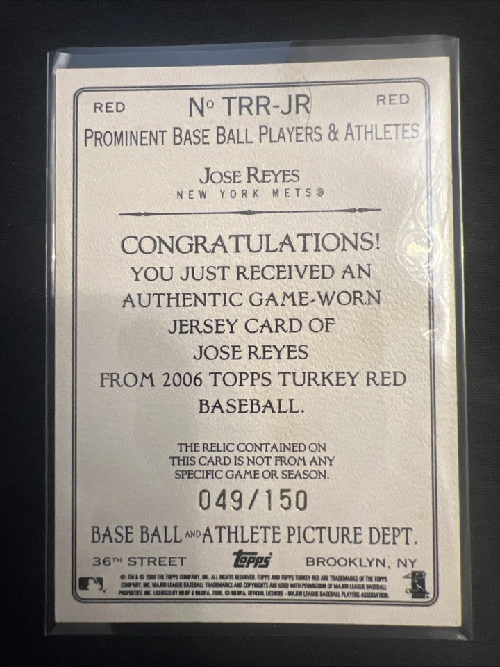 2006 Topps Turkey Red Relics #JR Jose Reyes Jersey RED /150 - Image 2 of 2