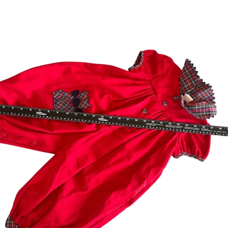 Vintage 80s Bonnie Baby Baby Girls Red Plaid Cat Applique Dress 18 Months - Image 3 of 4