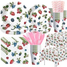 Juego de vajilla de suministros de fiesta de cumpleaños dulce Berry para 24 invitados platos tazas