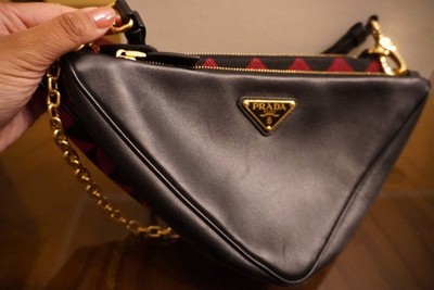 Prada Triangolo Symbole Mini Triangle Double Bag/Black/Ciliegia - NO BOX