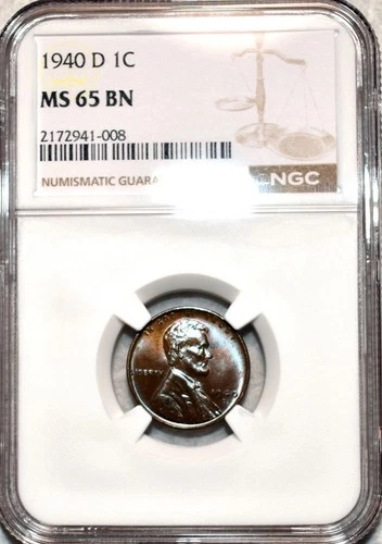 NGC MS-65 BN 1940-D Lincoln Cent, Beautifully Toned, Radiant, PQ Gem!