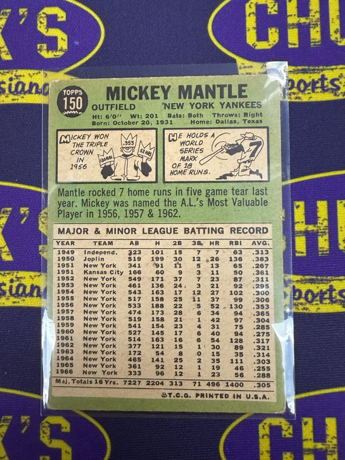 1967 Topps Mickey Mantle #150 NY YANKEES PSA ALTERED LABEL  view 2