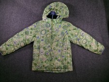 LL Bean Kids Jacket Girls Medium Green Circles Puffer Hooded Goose Down Coat