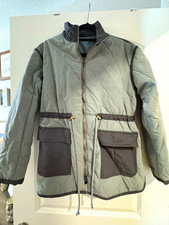 Quilted Insulated Puffer Woman  s Gray Mid-Length Jacket Zip Drawstring Size S