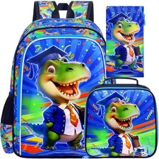 3PCS Dinosaur Backpack, 16" Boys Bookbag with Lunch Box, Kids Water Resistant...