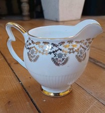Royal Vale Vintage Bone China Milk Jug Creamer Gold and White