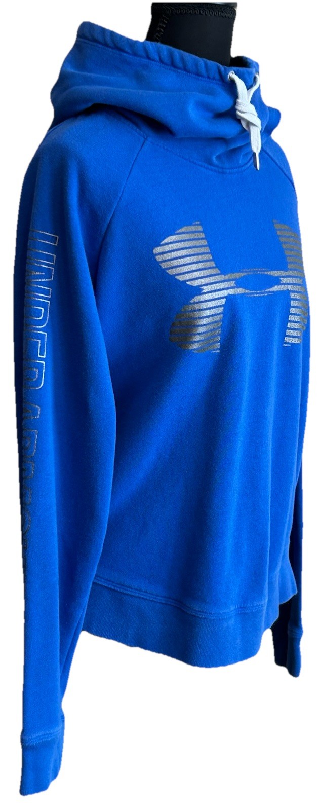 Under Armour Women’s Fleece Loose Fit Big Metallic Gray Logo Hooded Sweatshirt L thumbnail 3