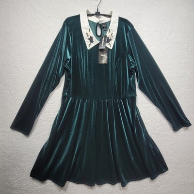 Disney x Hot Topic Green Velvet Holiday Dress Mickey Embroidered Collar  Large | eBay