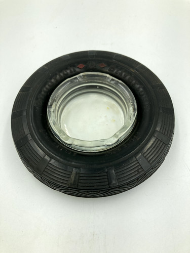 vintage goodrich silvertown tires advert ashtray - 6" glass & rubber & good cond
