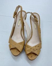 PRADA Vintage tan Ostrich Leather Platform Slingback Sandals M.in.italy Size.8