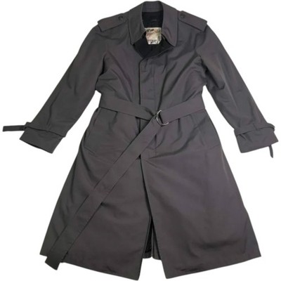 VTG Clipper Mist Gray Lined Trench Coat Men's 38R Belted Korea Old Money Utility