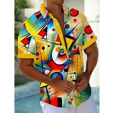 Vintage Gradient Art Graphic Mens Button Short Sleeve Shirt