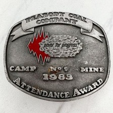 Vintage 1983 Peabody Coal Company Camp Mine Attendance Award Belt Buckle