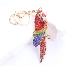 Llavero loro estrás arco iris: accesorio de decoración dorado, regalo vibrante