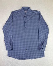 Eton Dress Shirt Mens 16 41 34/35 Blue Gingham Contemporary MISSING BUTTON
