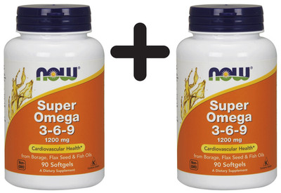 2 x NOW Foods Super Omega 3-6-9, 1200mg - 90 softgels (194,39 EUR/kg)