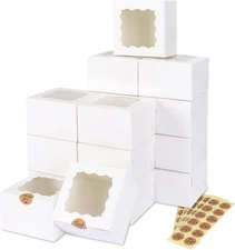 Moretoes 50Pcs White Cookie Boxes with Window, 4X4X2.5 Inches Bakery Boxes with