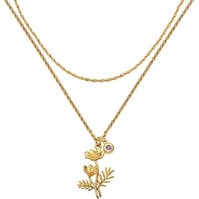 Birth Flower Necklaces for Women 18K Gold Plated Dainty Layered Birth Month - 07